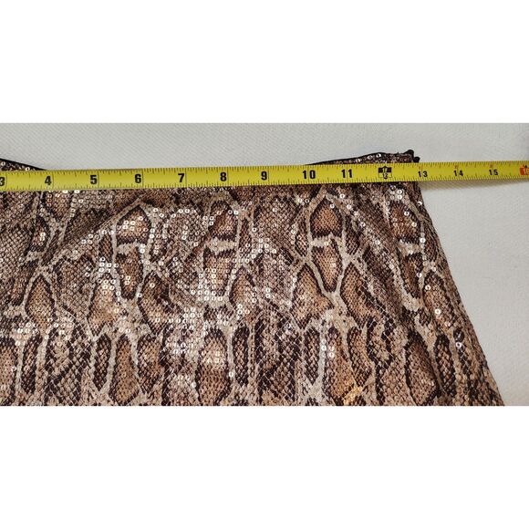 Snake Print Sequin Midi Skirt A-Line Hi Low Slit Gold Brown Party Sexy Mob Wife - Picture 8 of 8
